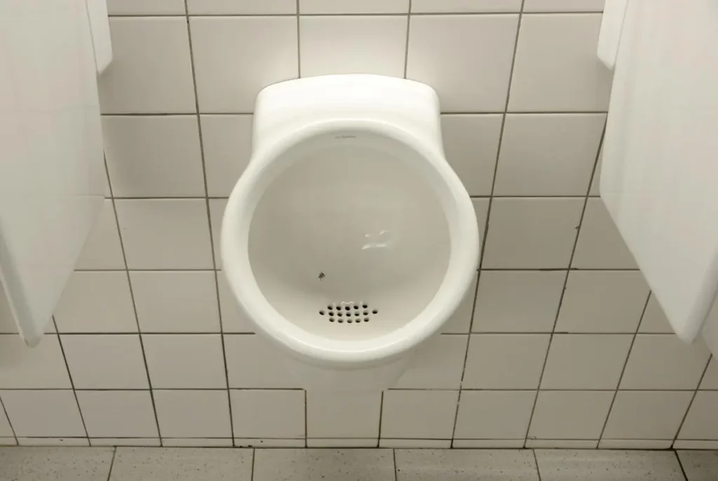 Mictório com a imagem de uma mosca no centro, exemplo clássico de nudge usado no Aeroporto de Amsterdã, contrapondo com o sludge